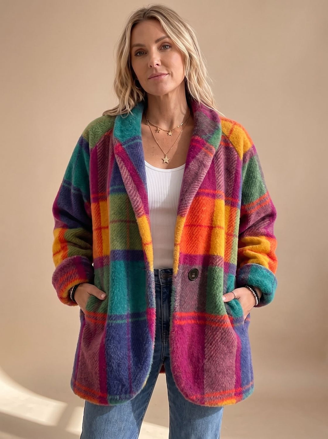 Johanna™ | Women's Oversized Plaid Coat with Button Front and Side Pockets