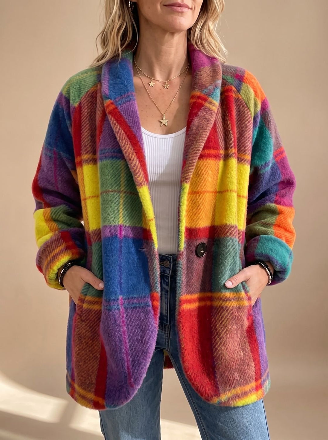 Johanna™ | Women's Oversized Plaid Coat with Button Front and Side Pockets