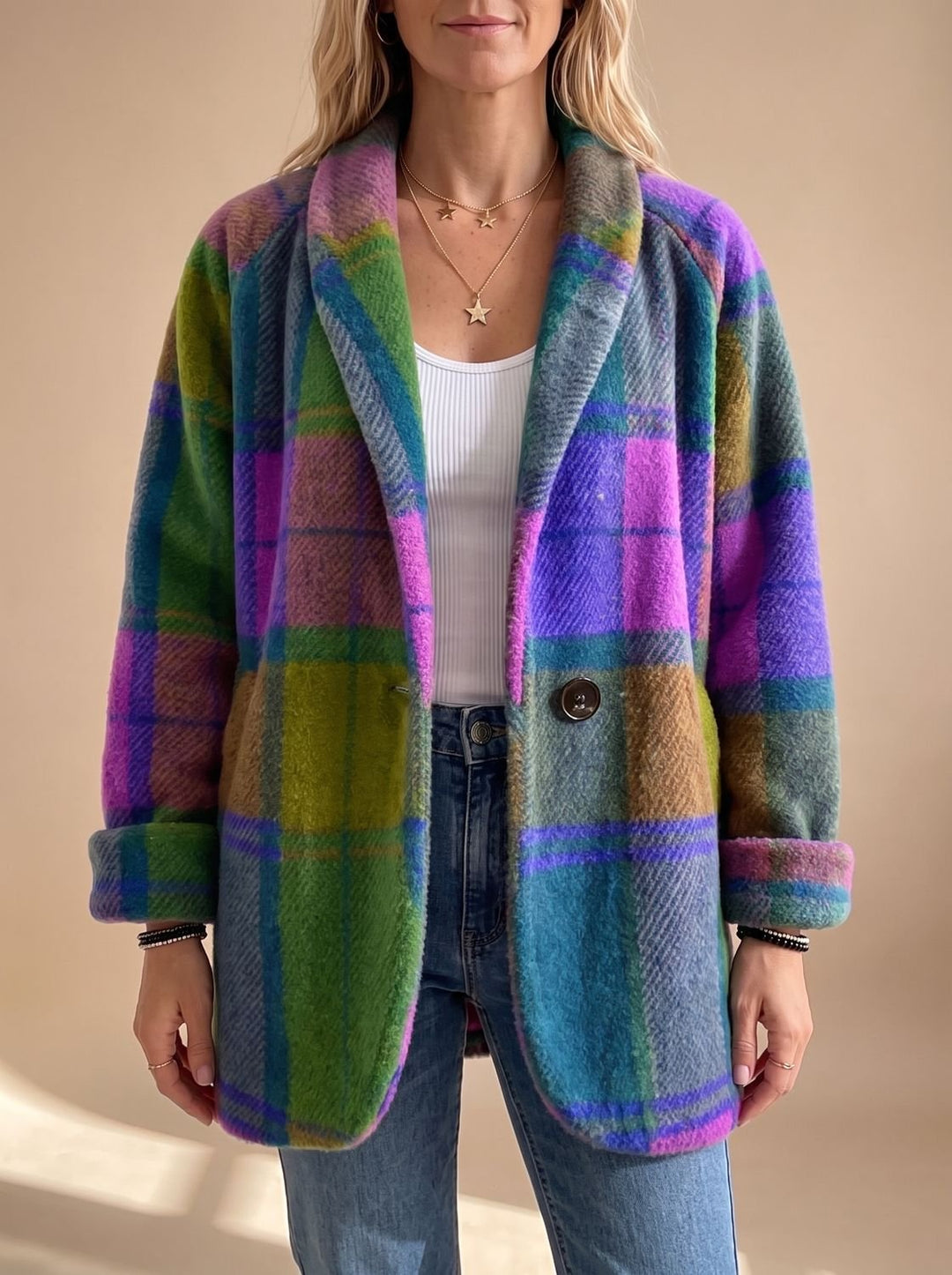 Johanna™ | Women's Oversized Plaid Coat with Button Front and Side Pockets