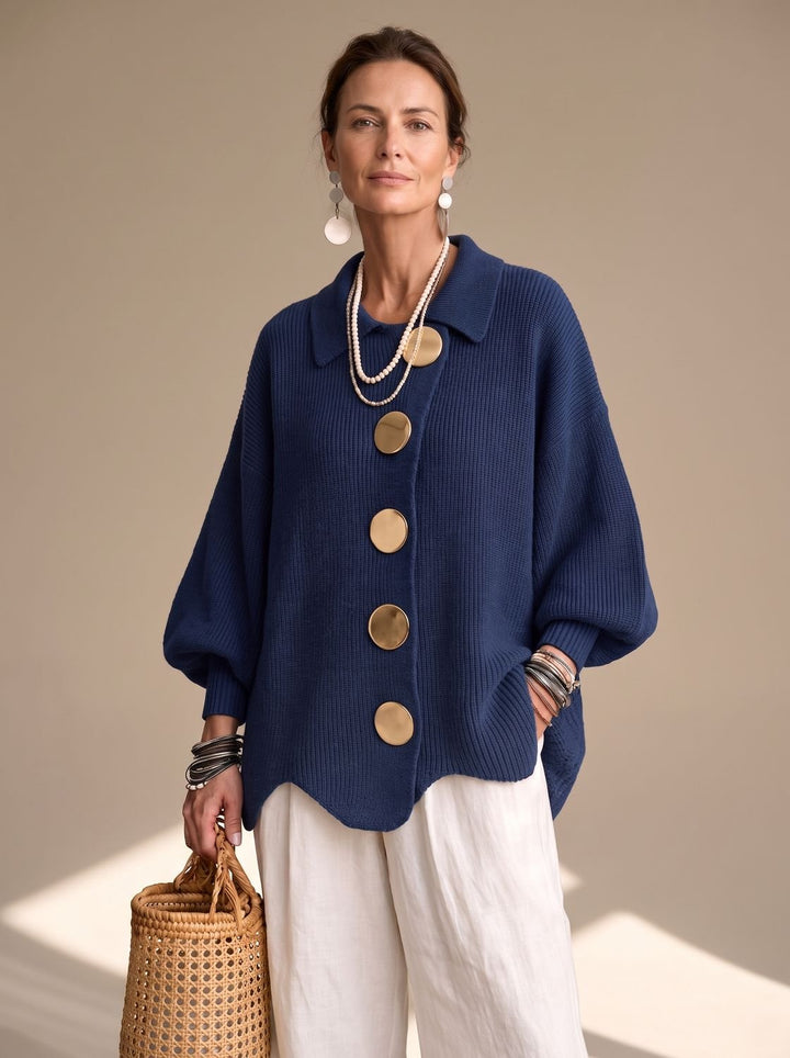 Valentine™ | Women's Oversized Knit Cardigan with Gold Buttons