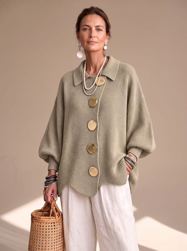Valentine™ | Women's Oversized Knit Cardigan with Gold Buttons