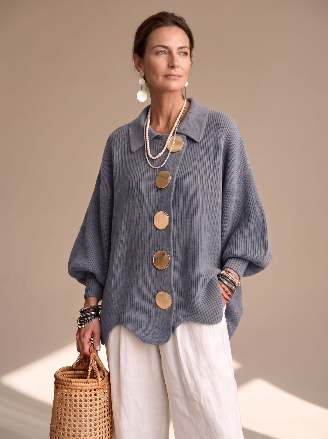 Valentine™ | Women's Oversized Knit Cardigan with Gold Buttons
