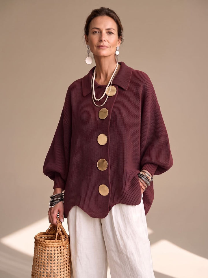 Valentine™ | Women's Oversized Knit Cardigan with Gold Buttons