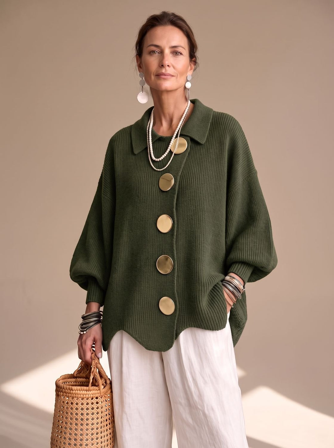 Valentine™ | Women's Oversized Knit Cardigan with Gold Buttons