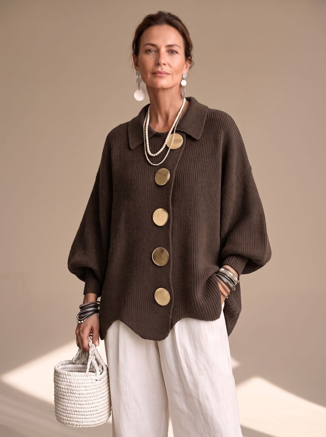 Valentine™ | Women's Oversized Knit Cardigan with Gold Buttons