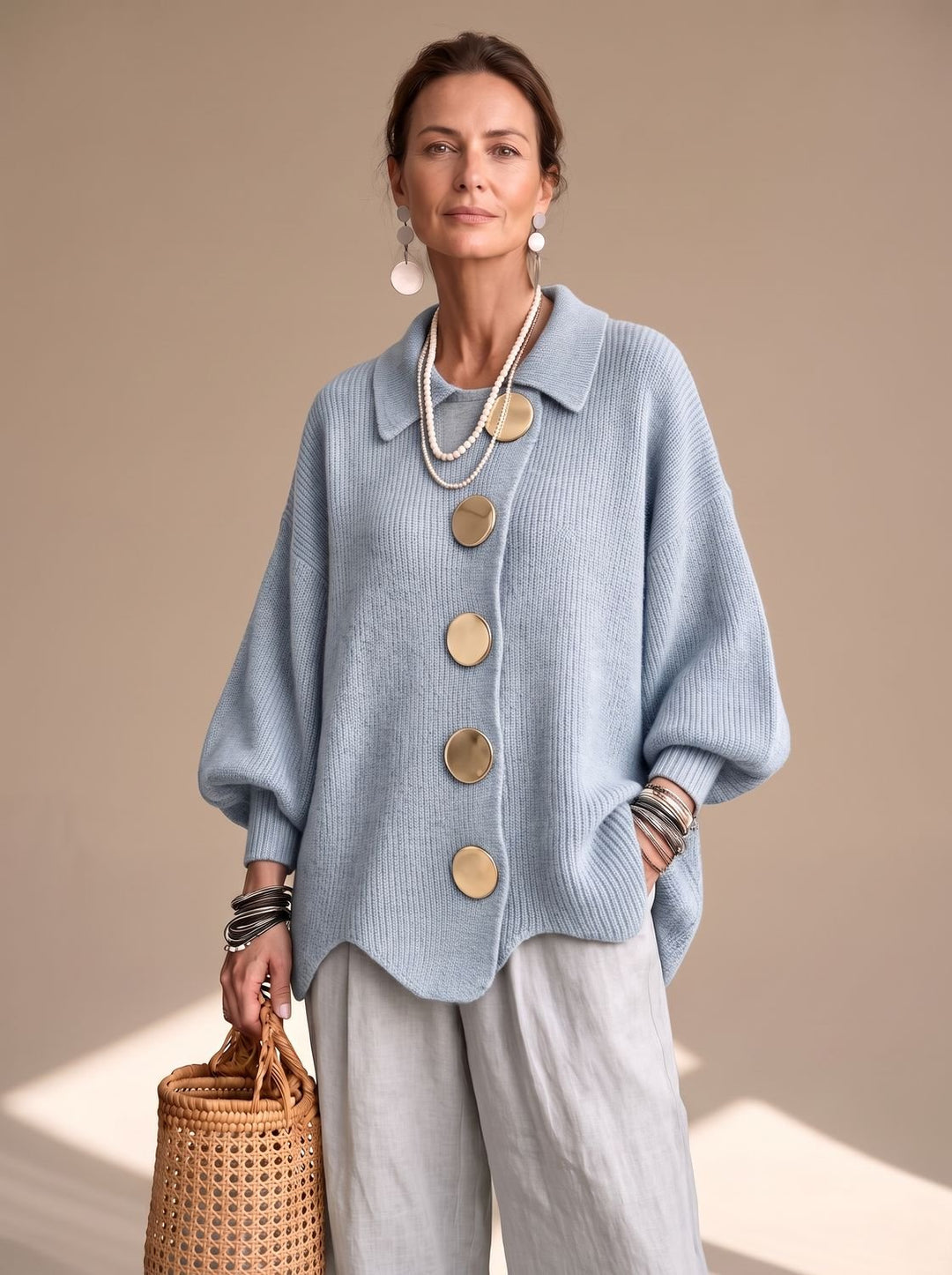 Valentine™ | Women's Oversized Knit Cardigan with Gold Buttons