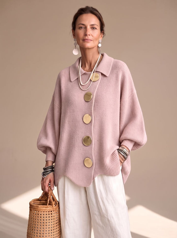 Valentine™ | Women's Oversized Knit Cardigan with Gold Buttons