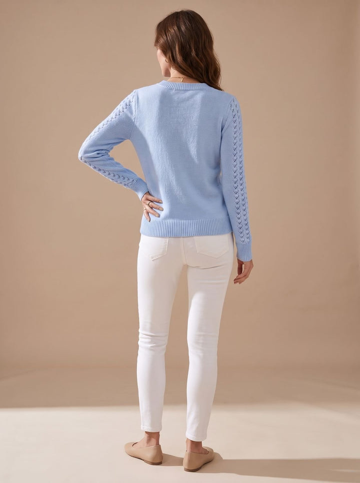 Magali™ | Women's Pointelle Knit Sweater with Crew Neck