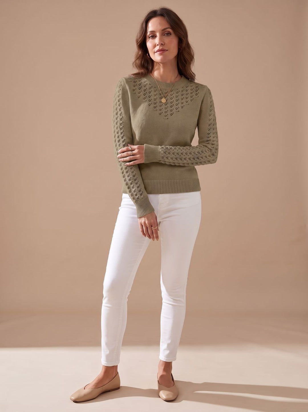 Magali™ | Women's Pointelle Knit Sweater with Crew Neck