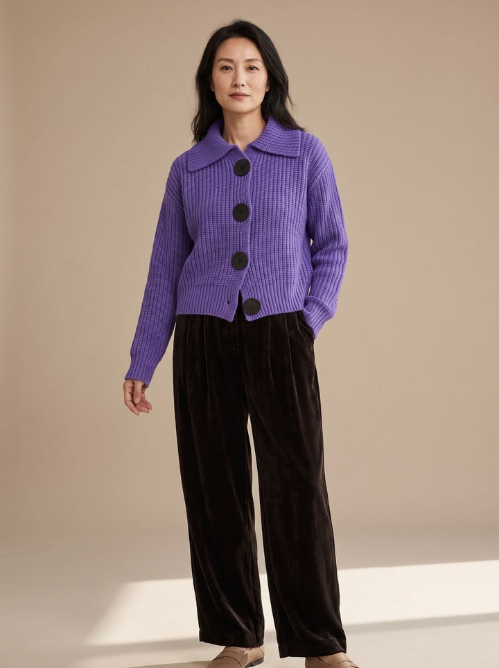 Henriette™ | Women's Ribbed Knit Sweater with Fold-Over Collar