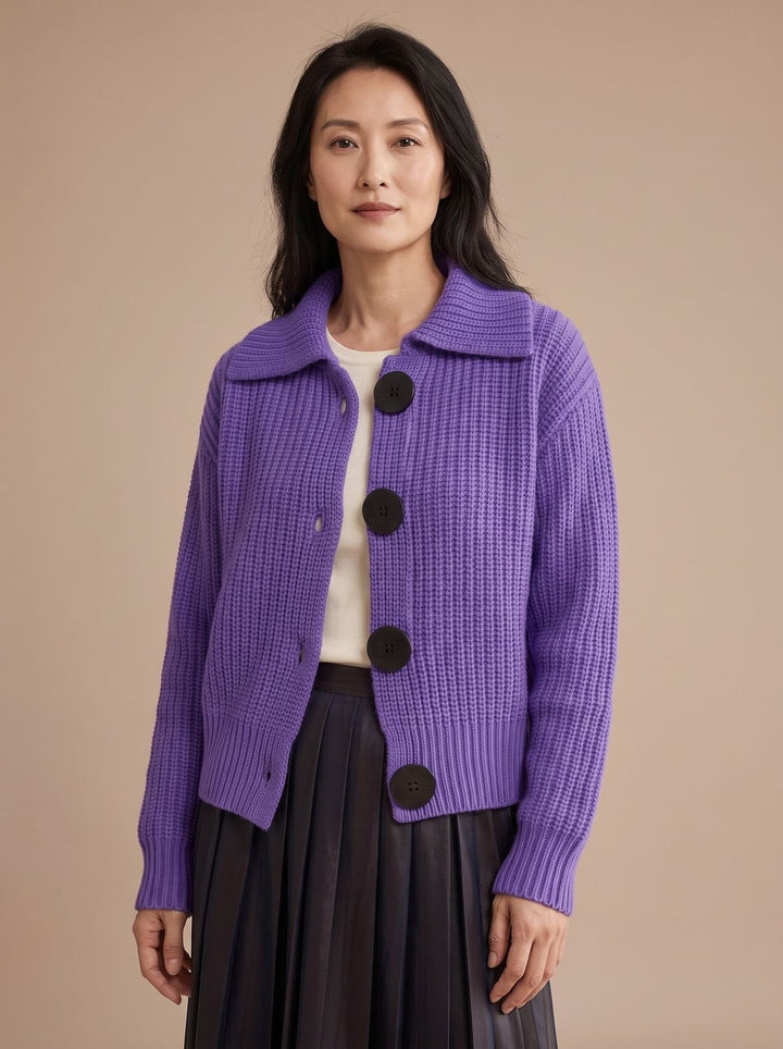 Henriette™ | Women's Ribbed Knit Sweater with Fold-Over Collar