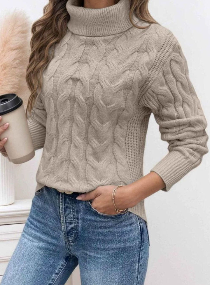 Jolie™ | Women's Cable Knit Turtleneck Sweater with Ribbed Cuffs