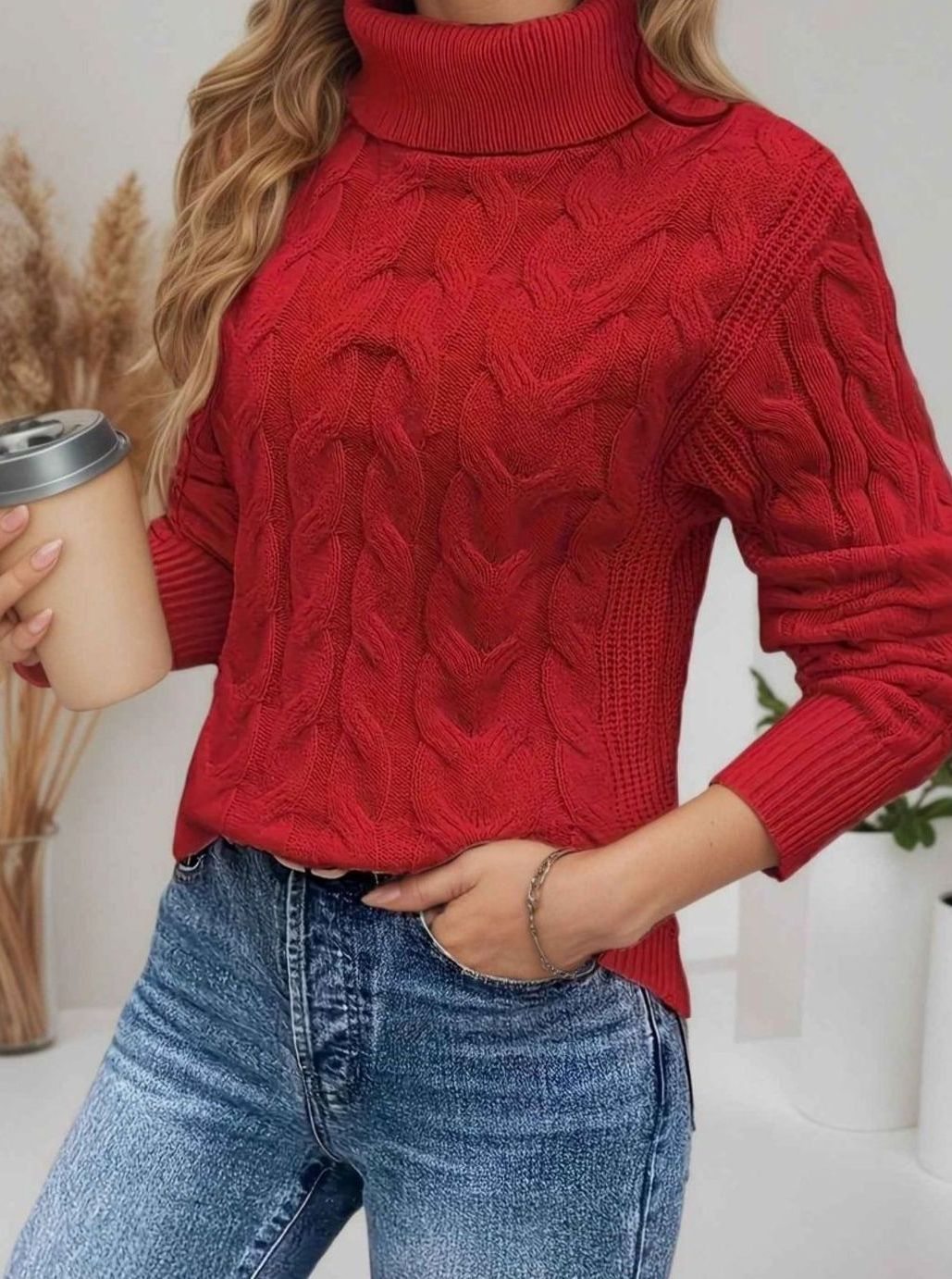 Jolie™ | Women's Cable Knit Turtleneck Sweater with Ribbed Cuffs