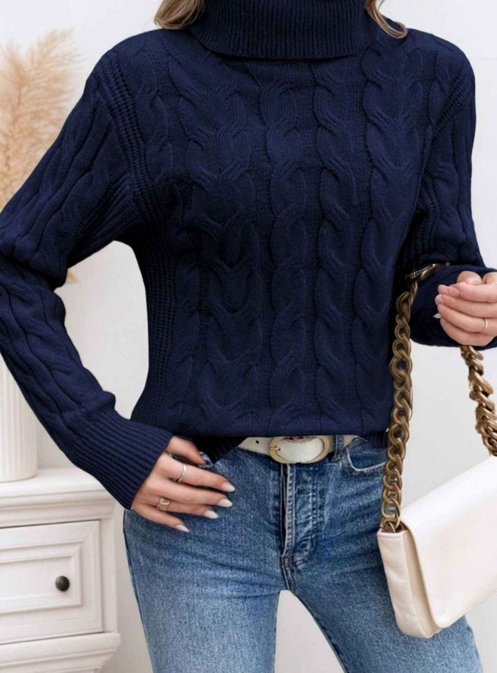 Jolie™ | Women's Cable Knit Turtleneck Sweater with Ribbed Cuffs
