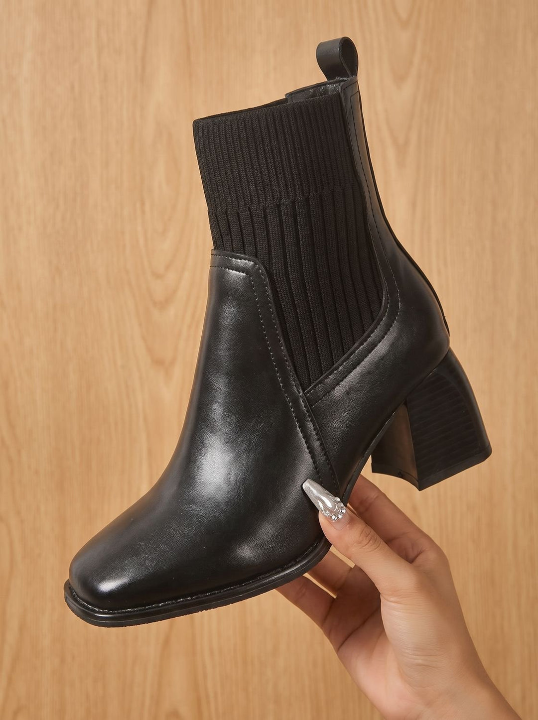 Felicie™ | Women's Pull On Ankle Boots with Ribbed Knit Shaft