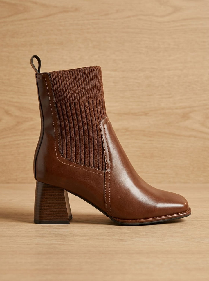 Felicie™ | Women's Pull On Ankle Boots with Ribbed Knit Shaft
