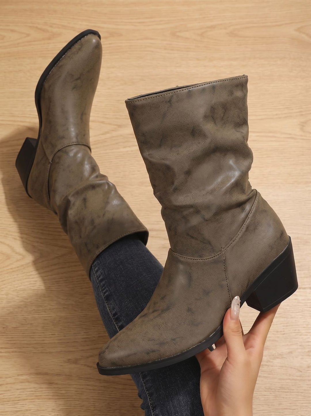 Katharina™ | Women's Slouch Boots with Block Heel and Pointed Toe