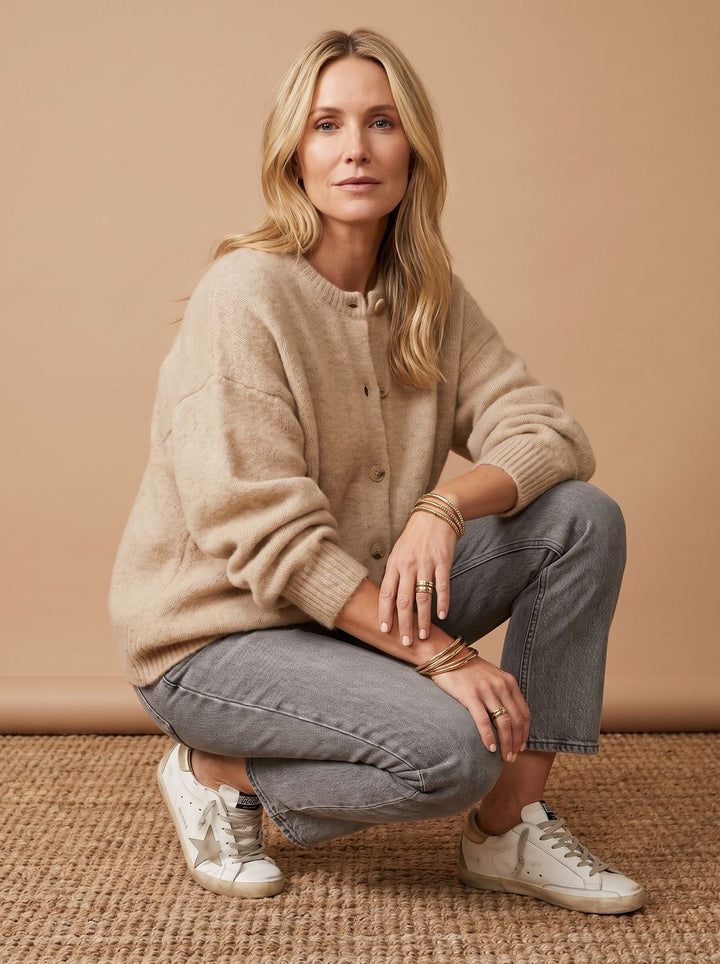 Gwenaelle™ | Women's Oversized Knit Cardigan with Shell Buttons