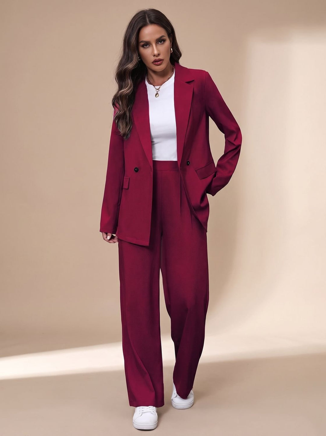 Armandine™ | Women's Double Breasted Pant Suit with Wide Leg Pants