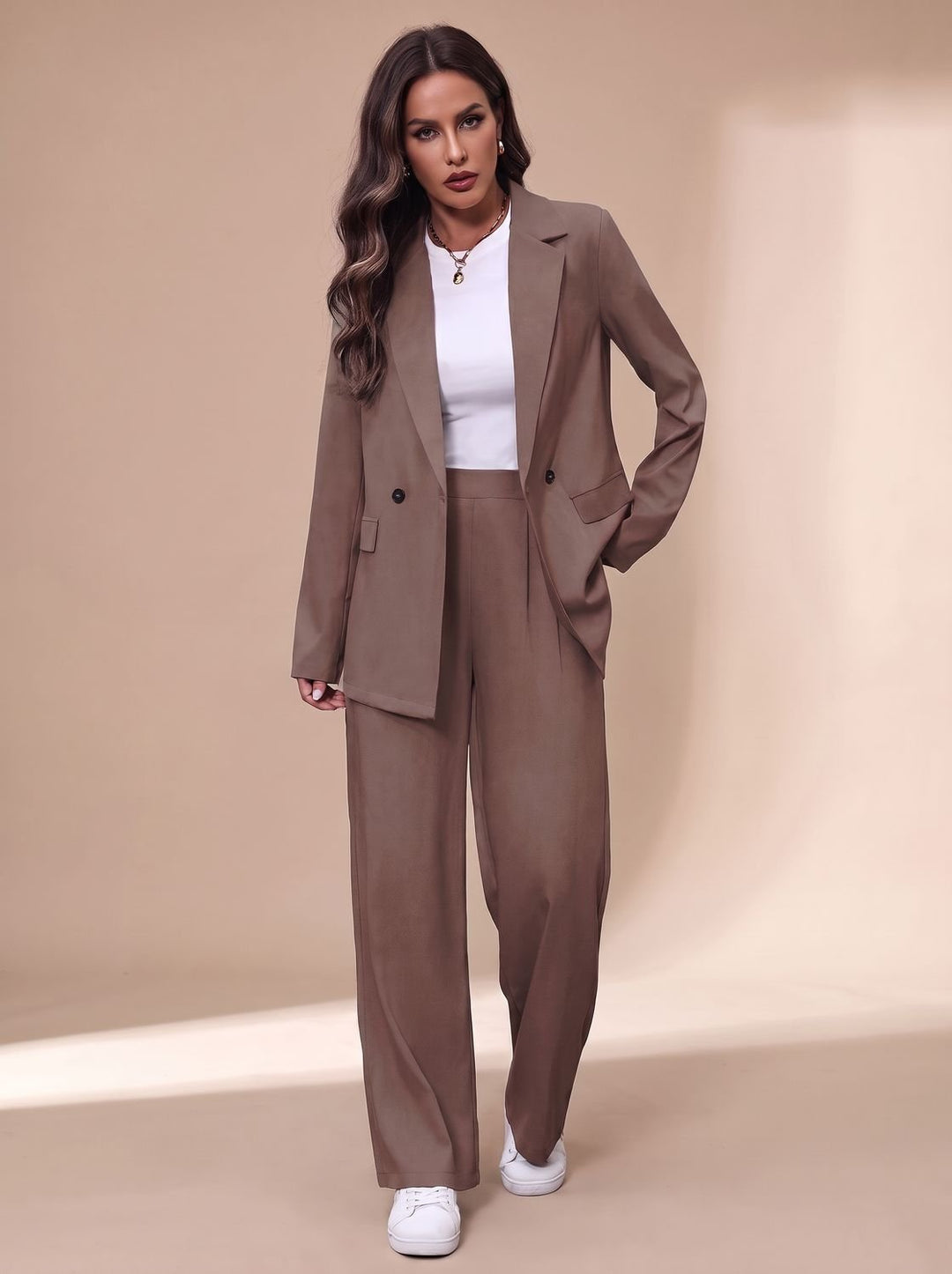 Armandine™ | Women's Double Breasted Pant Suit with Wide Leg Pants