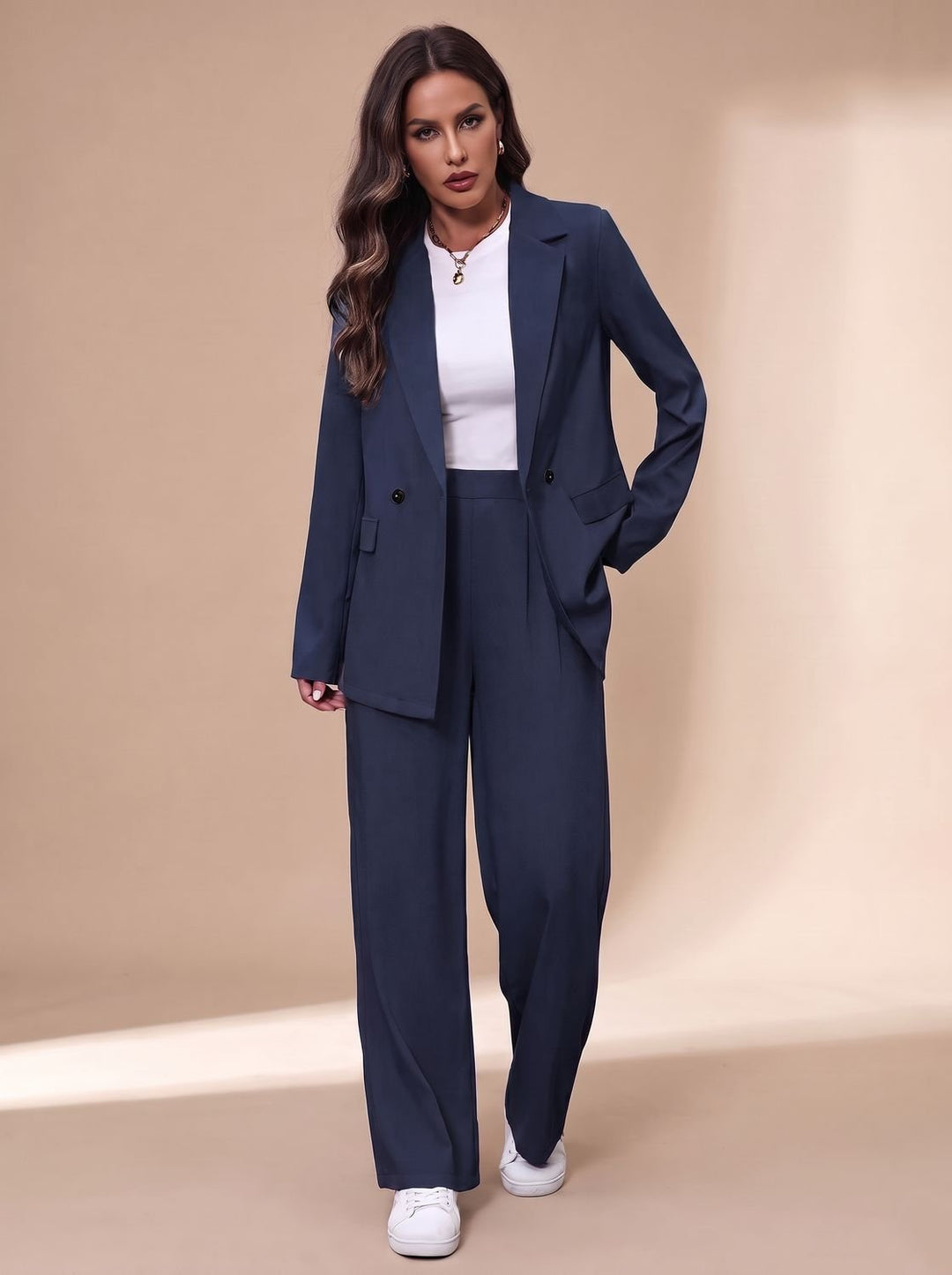 Armandine™ | Women's Double Breasted Pant Suit with Wide Leg Pants