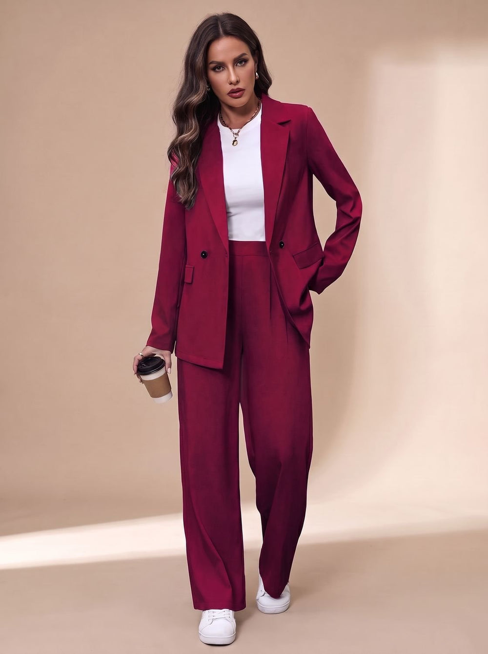 Armandine™ | Women's Double Breasted Pant Suit with Wide Leg Pants