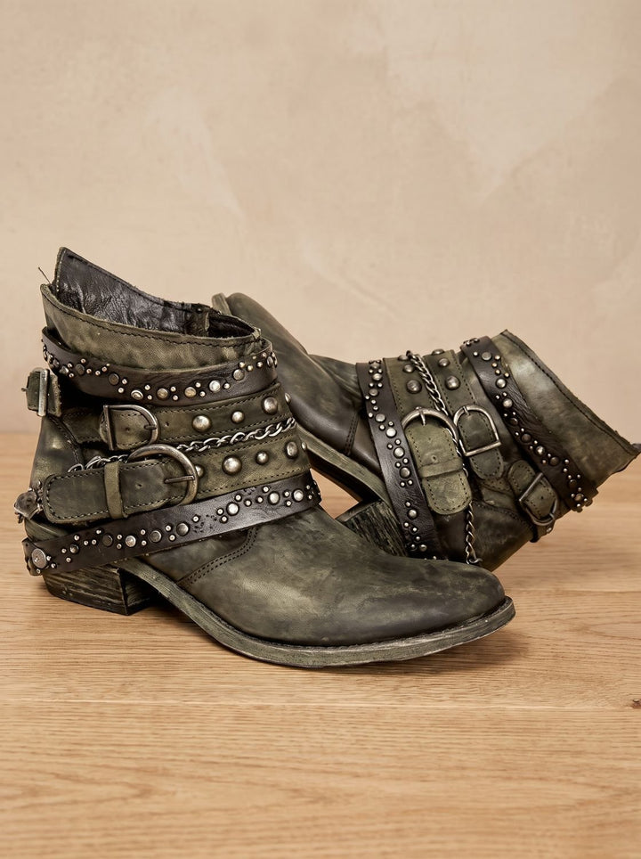 Edwige™ | Women's Vintage Western Ankle Boots with Buckle Straps