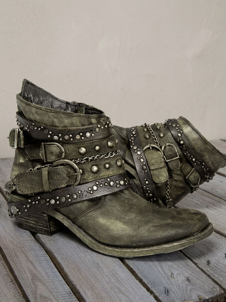 Edwige™ | Women's Vintage Western Ankle Boots with Buckle Straps