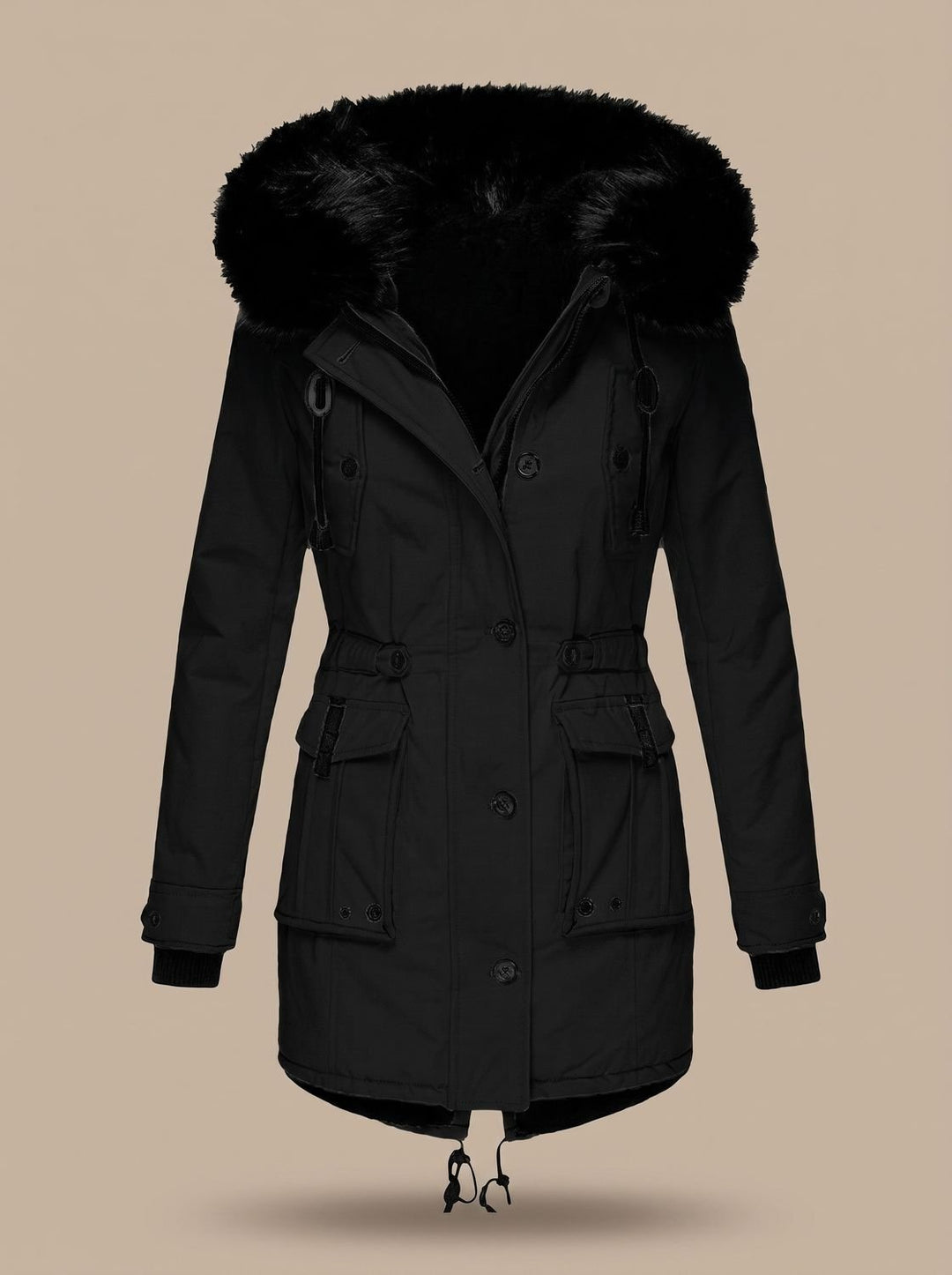 Georgette™ | Women's Winter Parka with Faux Fur Hood and Drawcord Waist