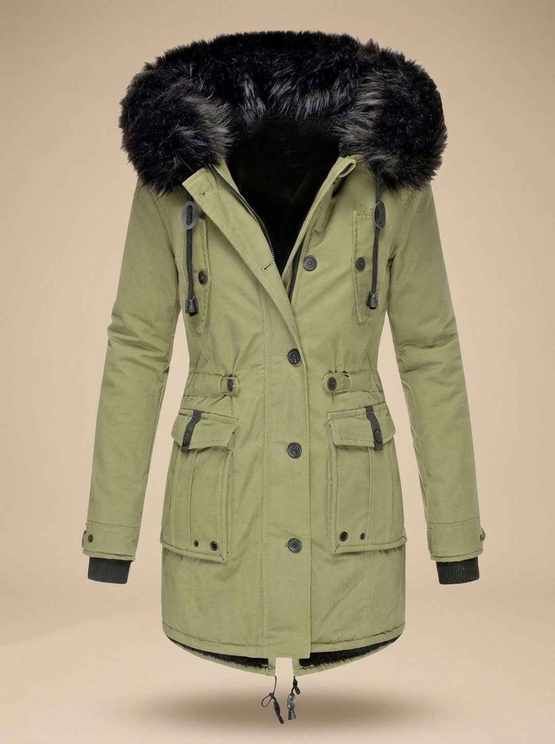 Georgette™ | Women's Winter Parka with Faux Fur Hood and Drawcord Waist