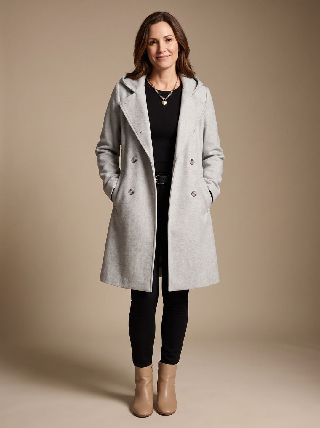 Cosette™ | Women's Double Breasted Midi Coat with Lapel Collar