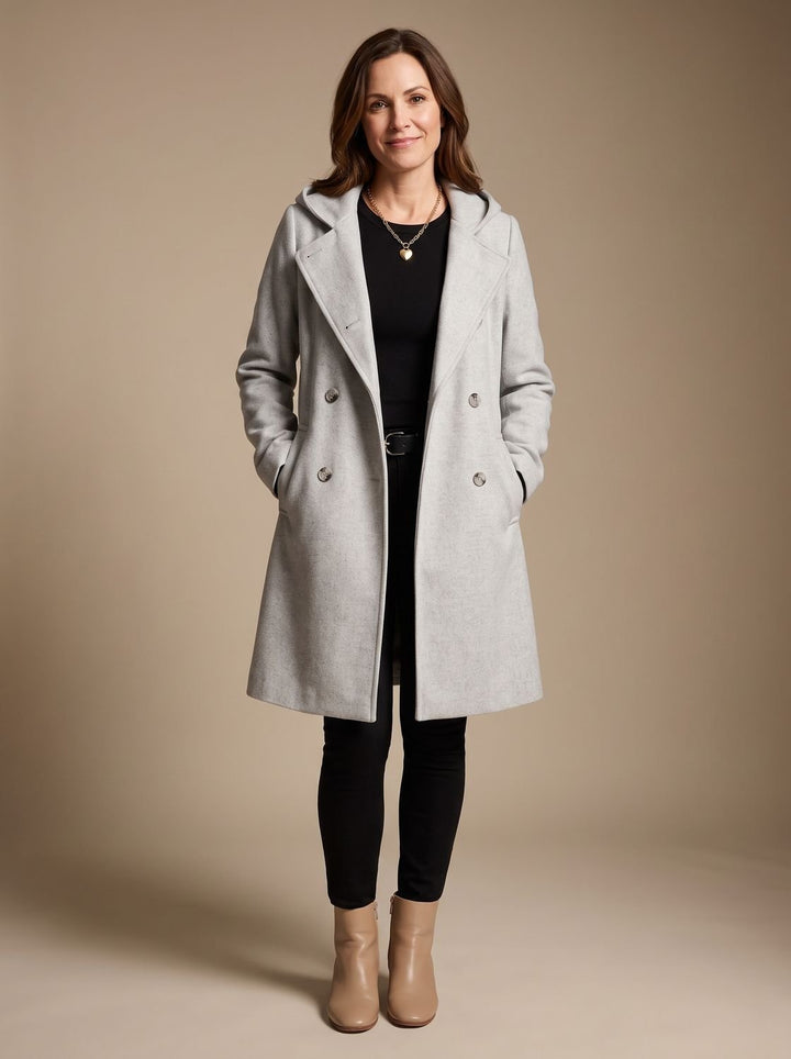Cosette™ | Women's Double Breasted Midi Coat with Lapel Collar
