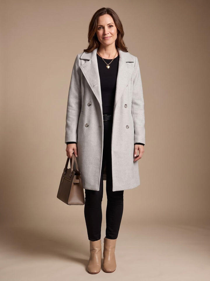 Cosette™ | Women's Double Breasted Midi Coat with Lapel Collar
