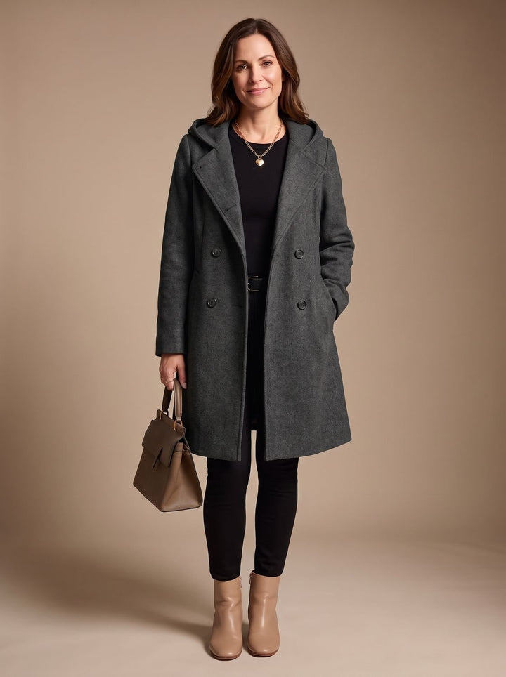 Cosette™ | Women's Double Breasted Midi Coat with Lapel Collar