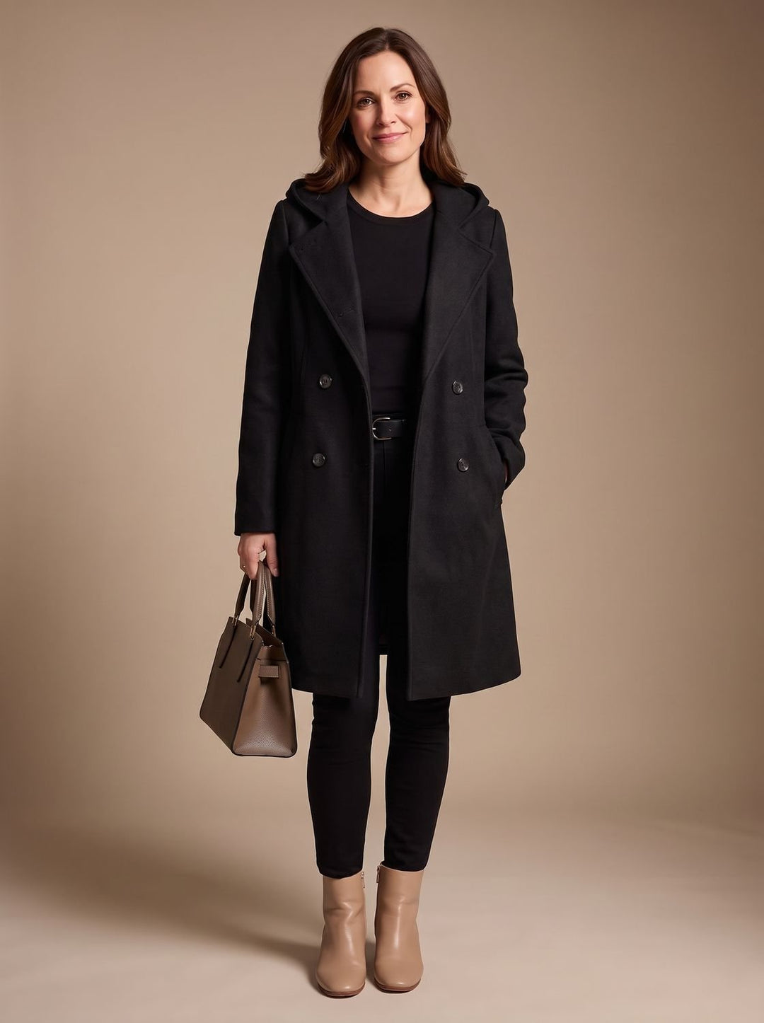 Cosette™ | Women's Double Breasted Midi Coat with Lapel Collar