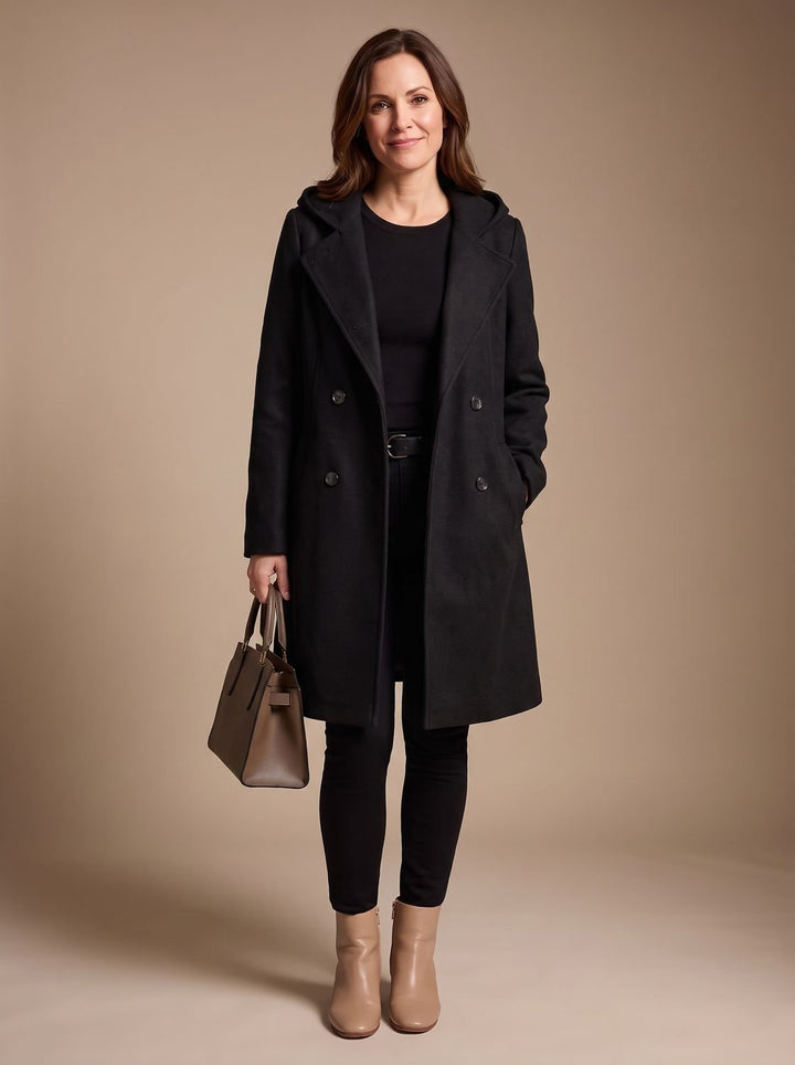 Cosette™ | Women's Double Breasted Midi Coat with Lapel Collar