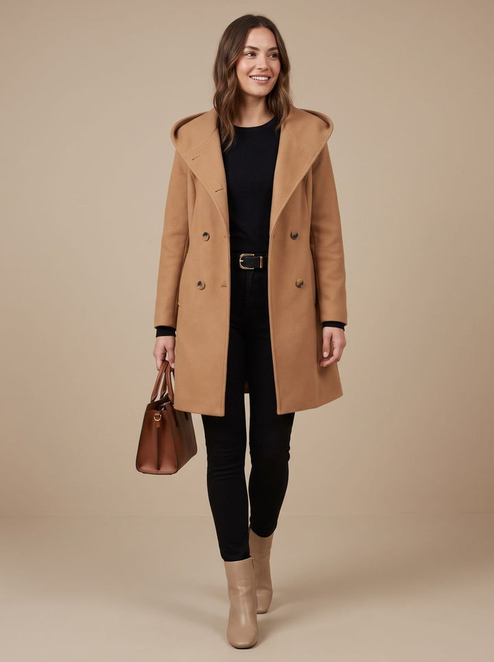 Cosette™ | Women's Double Breasted Midi Coat with Lapel Collar