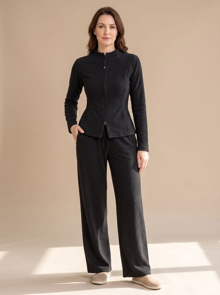 Angeline™ | Women's Two Piece Knit Set with Zip Jacket and Wide Leg Pants