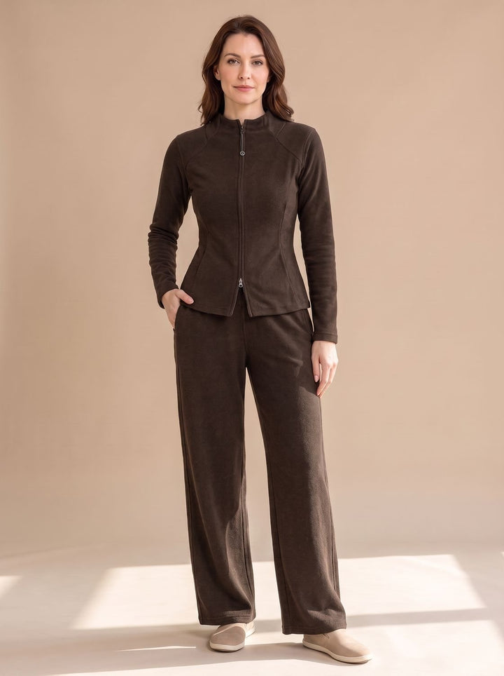 Angeline™ | Women's Two Piece Knit Set with Zip Jacket and Wide Leg Pants