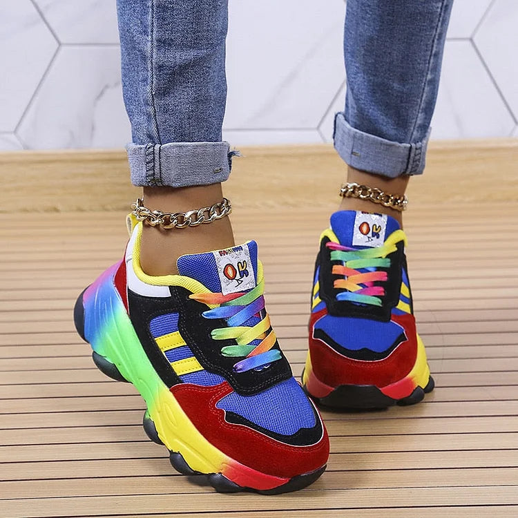 Fleurine™ | Women's Chunky Platform Sneakers with Rainbow Sole
