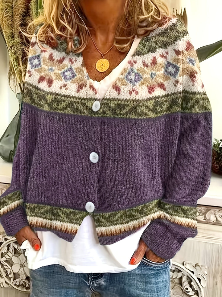 Griselda™ | Women's Fair Isle Yoke Button Front Cardigan