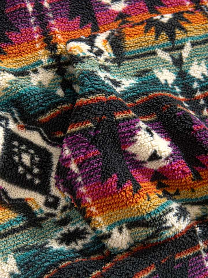 Wesley™ | Men's Aztec Pattern Plush Hoodie with Front Pocket