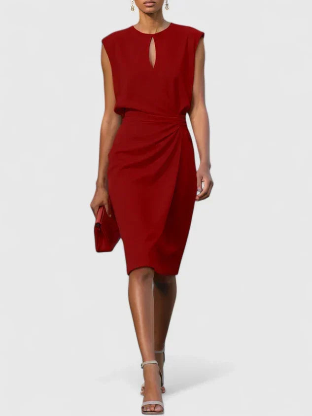 Honoria™ | Women's Draped Waist Sleeveless Midi Dress