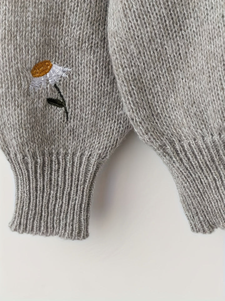 Yolande™ | Women's Floral Embroidered Long Sleeve Knit Sweater