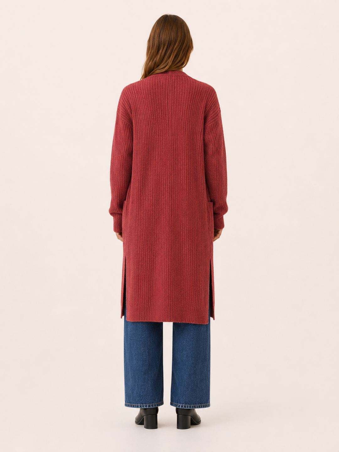 Delphine™ | Calf-Length Open-Front Cardigan with Pockets