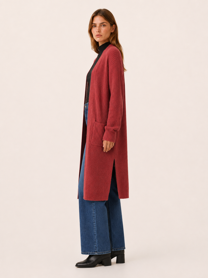 Delphine™ | Calf-Length Open-Front Cardigan with Pockets