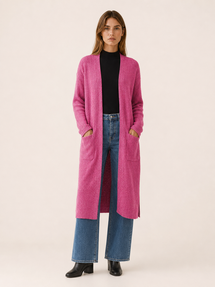 Delphine™ | Calf-Length Open-Front Cardigan with Pockets