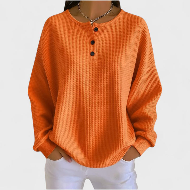 Paloma™ | Women's Waffle Knit Crew Neck Sweater with Button Placket