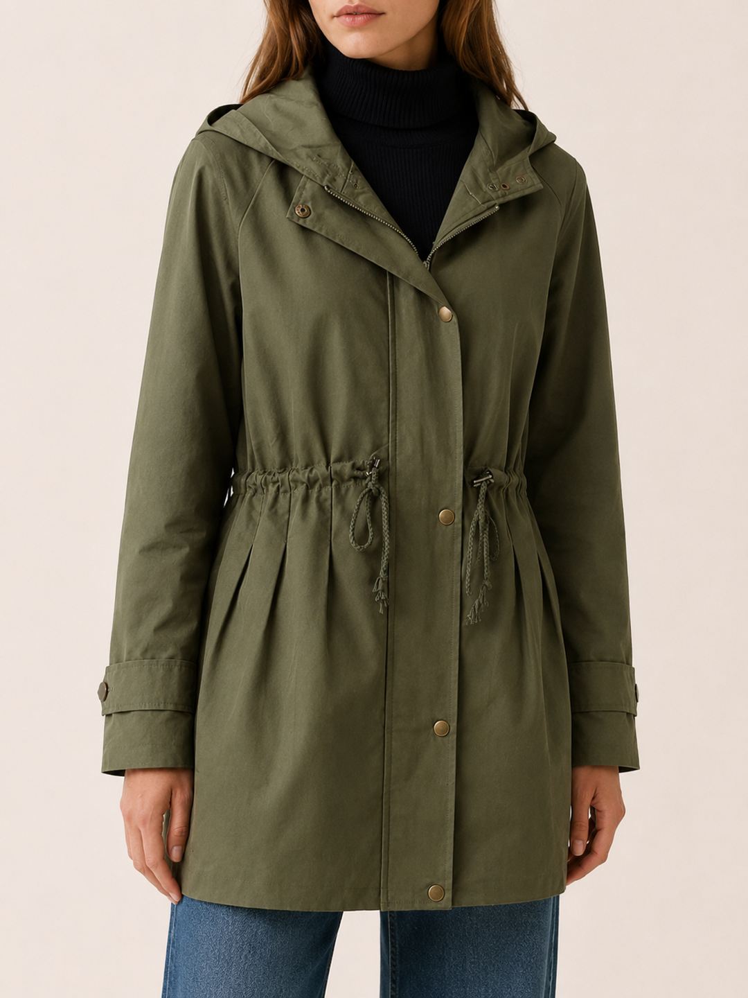 Delphine™ | Hooded Trench Coat with Drawstring Waist