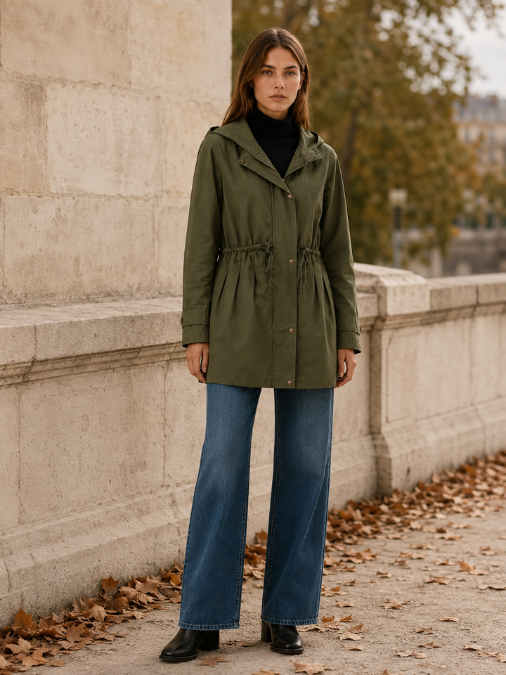 Delphine™ | Hooded Trench Coat with Drawstring Waist